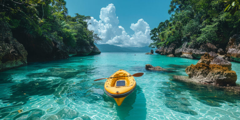 Aerial view of a private island with turquoise waters